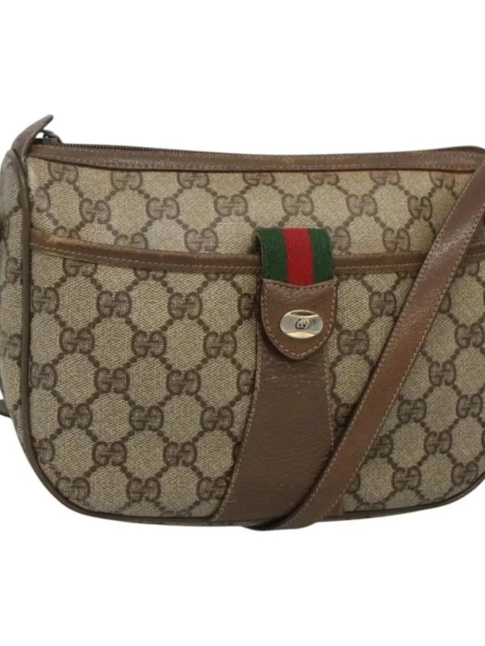 GUCCI GG Supreme Web Sherry Line Bag PVC Beige Gold - Picture 2 of 16